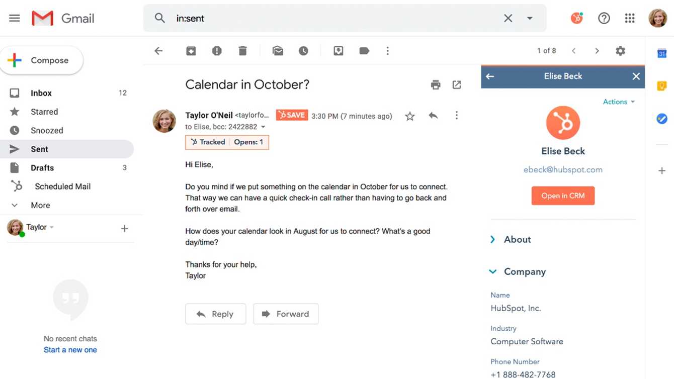 image of HubSpot Gmail integration