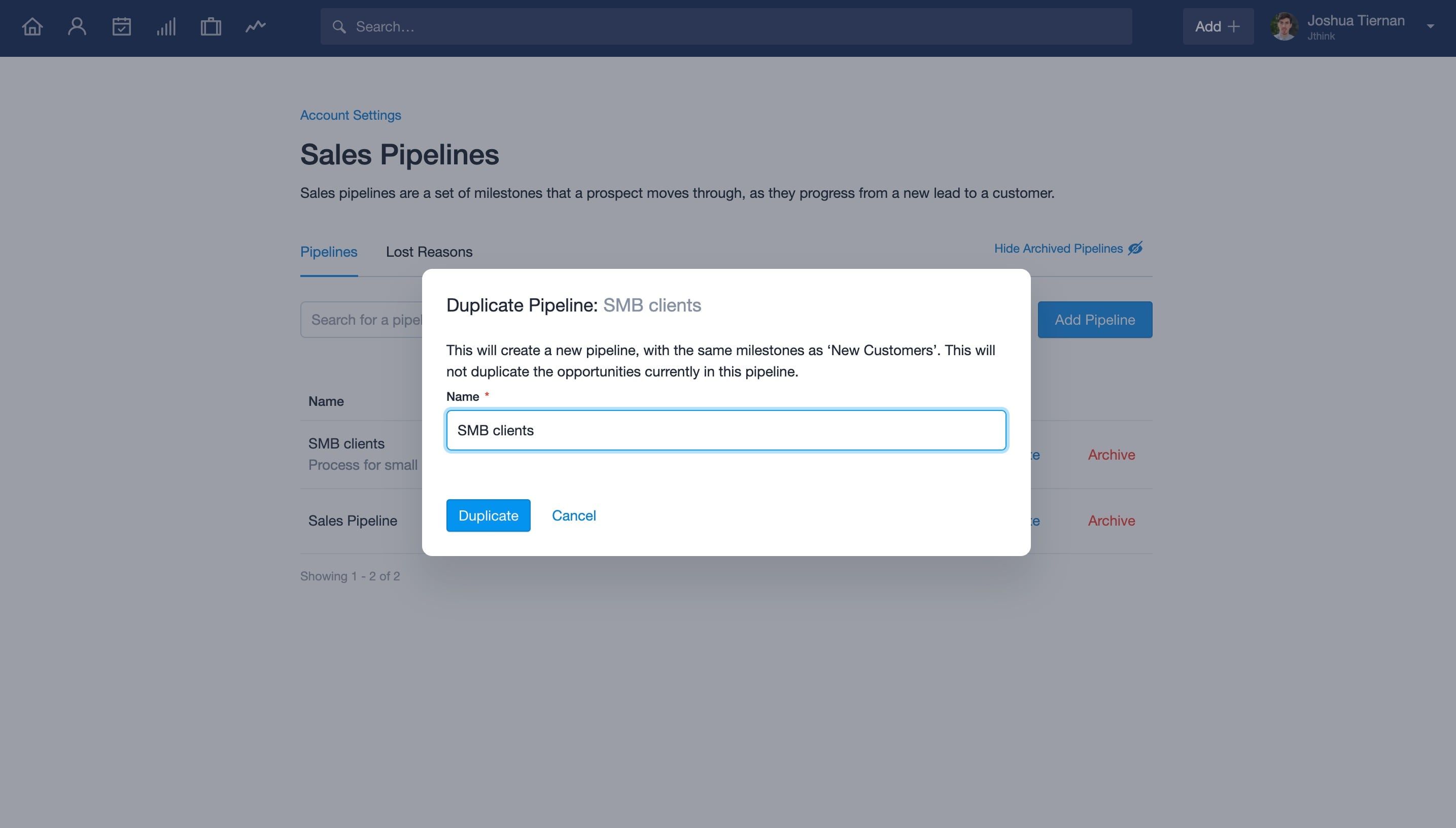 Duplicating a pipeline